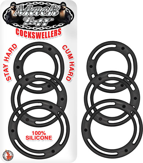 Mack Tuff Cockswellers Black from Nasstoys of New York. 3 Silicone erection enhancers. Stay hard. Cum hard. Waterproof