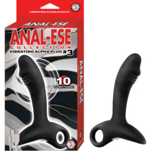 Anal Ese Collection Vibrating Alpha Plug #3 from Nasstoys of New York. Butt plug features: 10 functions. Body safe silicone. Push button power. Retrieval ring. RoHS compliant