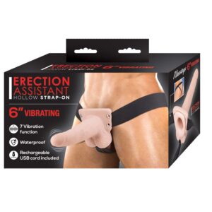 Erection Assistant Hollow Strap On 6 inches Vibrating White from Nasstoys of New York. Nasstoys Erection Assistant Hollow Vibrating Strap On is fun for everyone! The hollow cavity allows for a penis user to insert themselves into the strap on to add girth