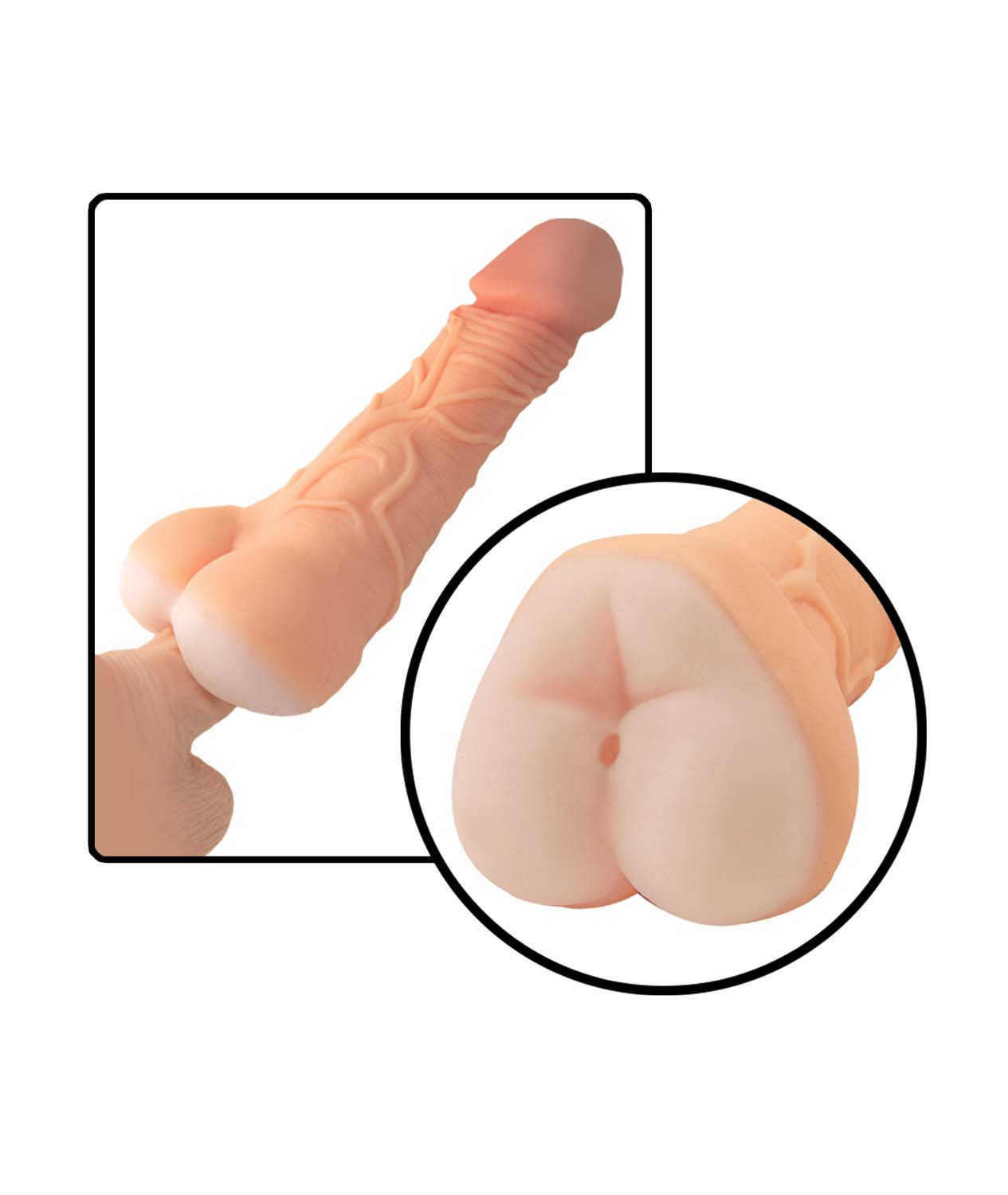 Real Cocks Self Lubricating 9 inches 3 in 1 Masturbator White Light Skin Tone from Nasstoys of New York. Have you always dreamed of going bareback on a tight ass while you stroke a hard cock? The Real Cocks Masturbator 9 inches 3 in 1 Masturbator offers t