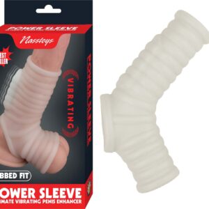 Ultimate Vibrating Penis Enhancer Vibrating Power Sleeve Ribbed Fit White from Nasstoys of New York. Looking for an extra assist in the bedroom? Let the Vibrating Ribbed Fit Power Sleeve add an extra 45% in girth while gently cradling your erection and pu