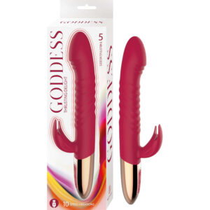 Goddess Thrusting Delight Red Rabbit Style Vibrator from Nasstoys of New York. The Nasstoys Goddess Thrusting Delight is a Dual Stimulating Rechargeable sex toy designed for G-Spot and prostate stimulation. With five different thrusting modes and 10 vibra