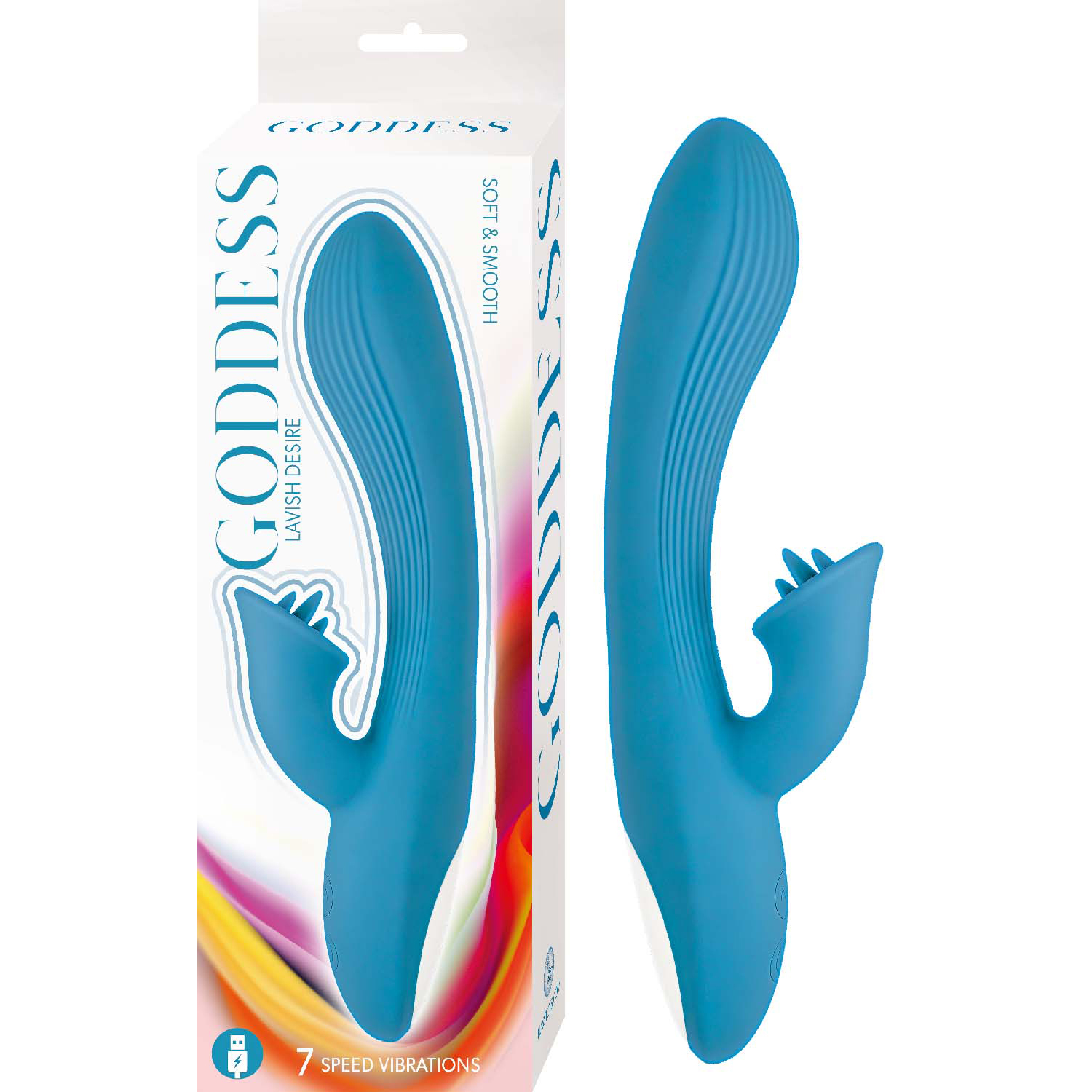 Goddess Lavish Desire Blue Vibrator from Nasstoys of New York. The Nasstoys Goddess Lavish Desires is a luxuriously soft Silicone dual stimulation Rabbit Vibrator. The quiet yet powerful vibrations will turn your playtime into pure bliss. Shaped for comfo