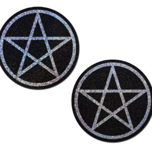 (D)PASTEASE PENTAGRAM BLACK & SILVER GLITTER NIPPLE PASTIES