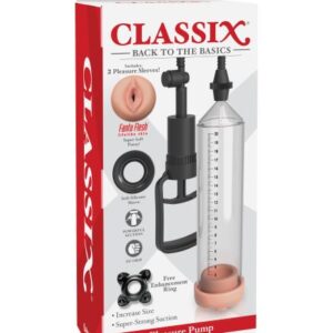 Classix Pleasure Penis Pump from Pipedream Products. Get the size and confidence you have always dreamed about as you watch your cock grow bigger and thicker than ever before! By surrounding your entire shaft with direct vacuum suction