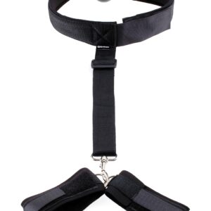 Fetish Fantasy Series Gag and Wrist Restraint Black from Pipedream Products. If you are looking for the ultimate all in one beginner bondage essential