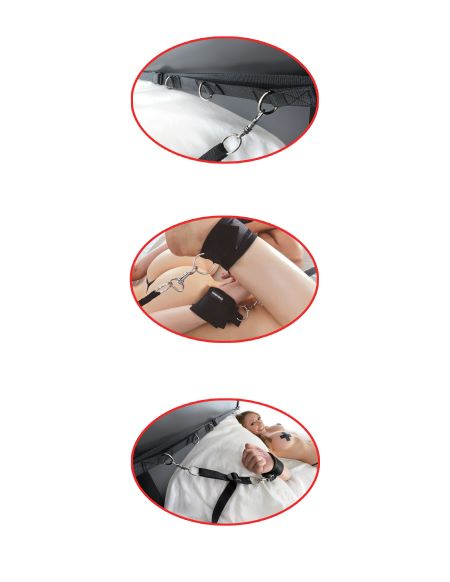 Fetish Fantasy Ultimate Bed Restraint System from Pipedream Products. Transform your bed into a passion playground with the Ultimate Bed Restraint System. This easy to install bondage set is all you need to enjoy a night of fetish and fun in your own bedr
