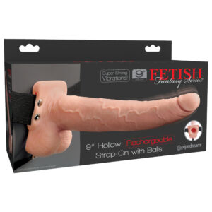 Fetish Fantasy 9 inches Hollow Rechargeable Strap On with Balls Light Skin Flesh Beige from Pipedream Products. Have you always wanted to feel more confident about your size and enjoy satisfying sex with your partner long enough for both of you to reach o
