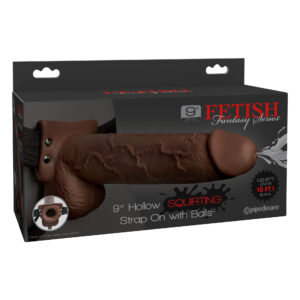 Fetish Fantasy 9 inches Hollow Squirting Strap On with Balls Brown from Pipedream Products. Now you can create the sensation of an ejaculating penis and feel more confident about your size. Enjoy satisfying sex with your partner long enough for both of yo