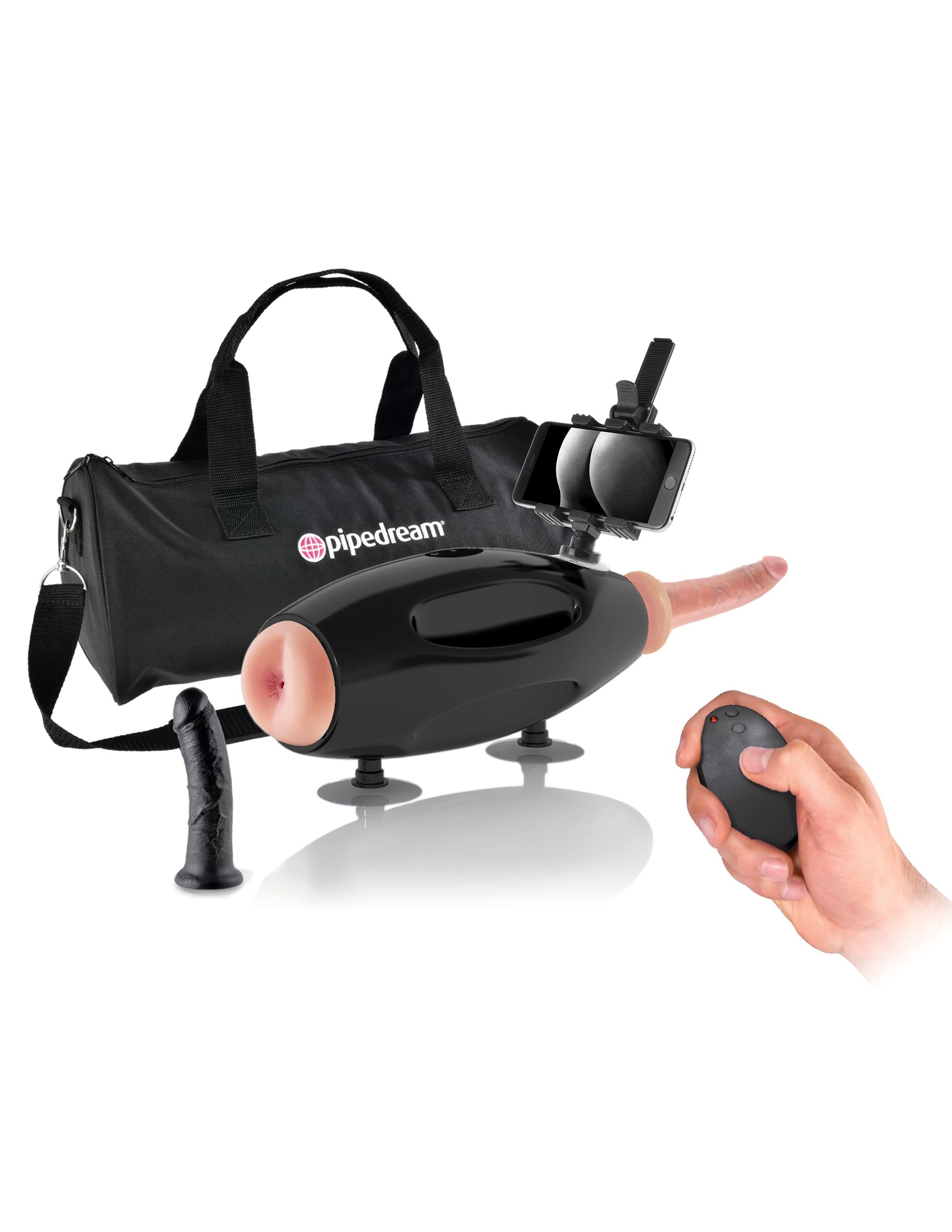 The world's first sex machine designed for couple's play and solo play. International Fetish Fantasy Extreme Sex Machine Black Real Deal from Pipedream Products. 2 award winning brands - King Cock and Real deal. The ultimate pleasure for both partners. Wh