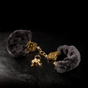 Fetish Fantasy Gold Deluxe Furry Cuffs Gold from Pipedream Products. Secure your lover with these luxurious Deluxe Furry Cuffs. The Gold Metal Cuffs are lined with velvety soft Black Faux Fur to keep your lover comfortably restrained. Made to play hard