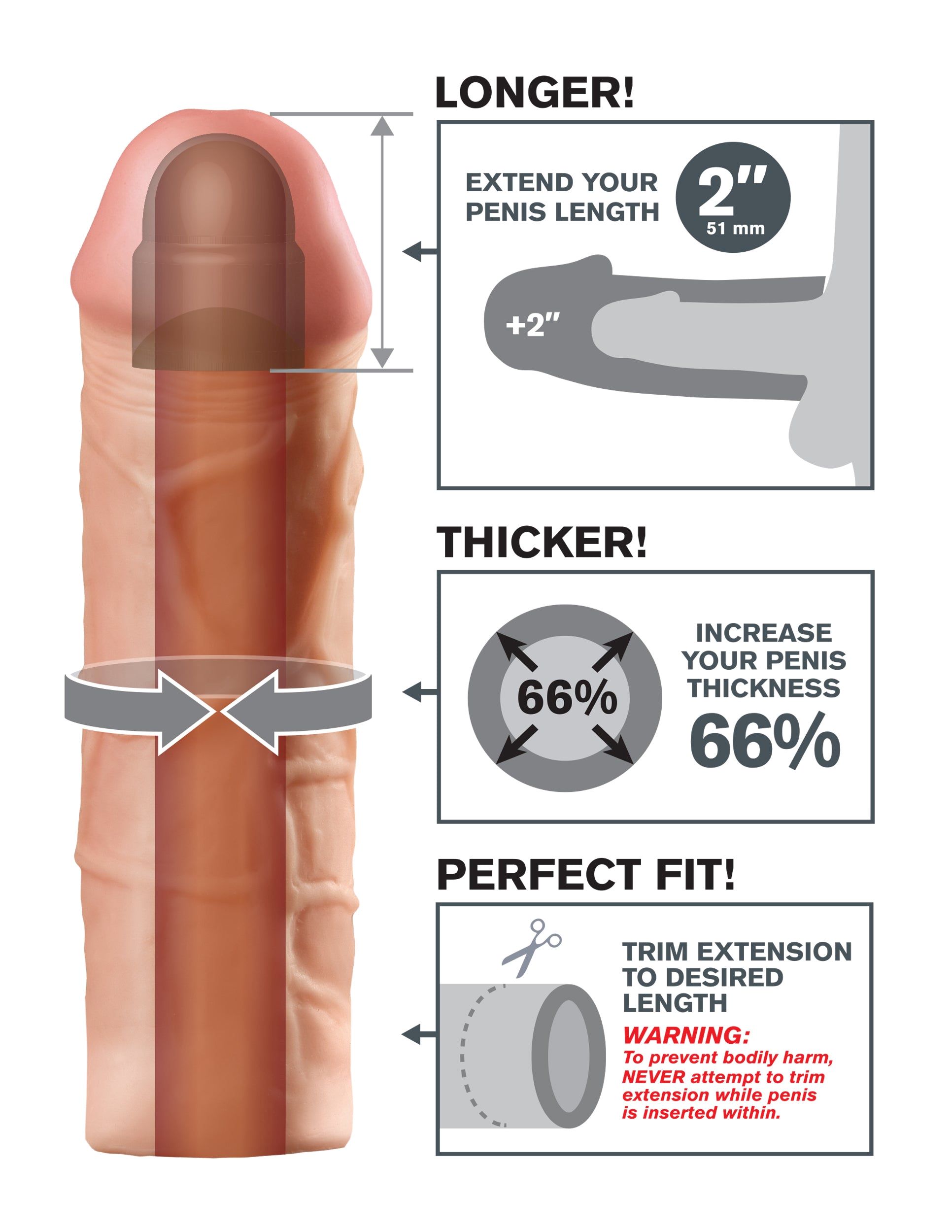 Fantasy X-Tensions Mega 2 inches Extension Light Skin Tone Beige Flesh from Pipedream Products. Turn your penis into an instant pleasure machine with the incredible Fantasy X-Tensions. Now you can be all the man you can be and satisfy your partner with th