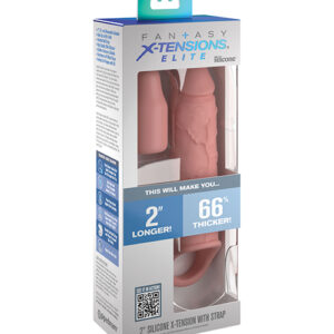 Fantasy X-Tensions Elite 6 inches Extension with Strap Light Skin Tone Beige from Pipedream Products. Instantly transform your penis into a pleasure machine with Fantasy X-Tensions Elite! Made from ultra hygienic Elite Silicone