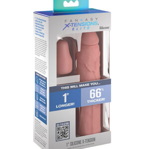 Fantasy X-Tensions Elite 7 inches Sleeve with 1 inch Plug Beige Light Skin Tone from Pipedream Products. Instantly transform your penis into a pleasure machine with Fantasy X-Tensions Elite! Made from ultra hygienic Elite Silicone