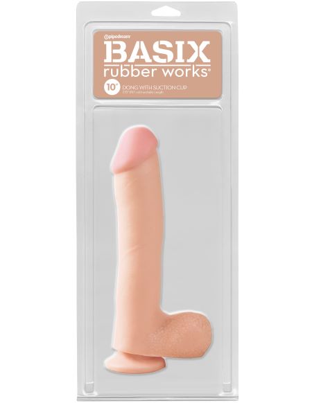 Basix Rubber Works 10 inches Ballsy Light Skin Tone Beige Flesh Dong with Suction Cup Base from Pipedream Products. This dong is the perfect size for pleasure anytime.Thick
