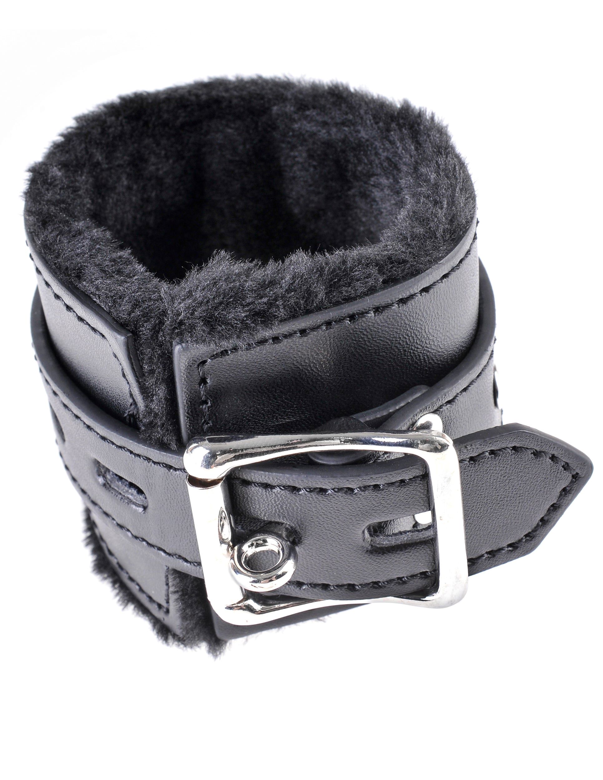 Fetish Fantasy Limited Edition Cumfy Cuffs Black from Pipedream Products. The use of restraint has always been a sexual stimulant with these fur lined Cumfy Cuffs