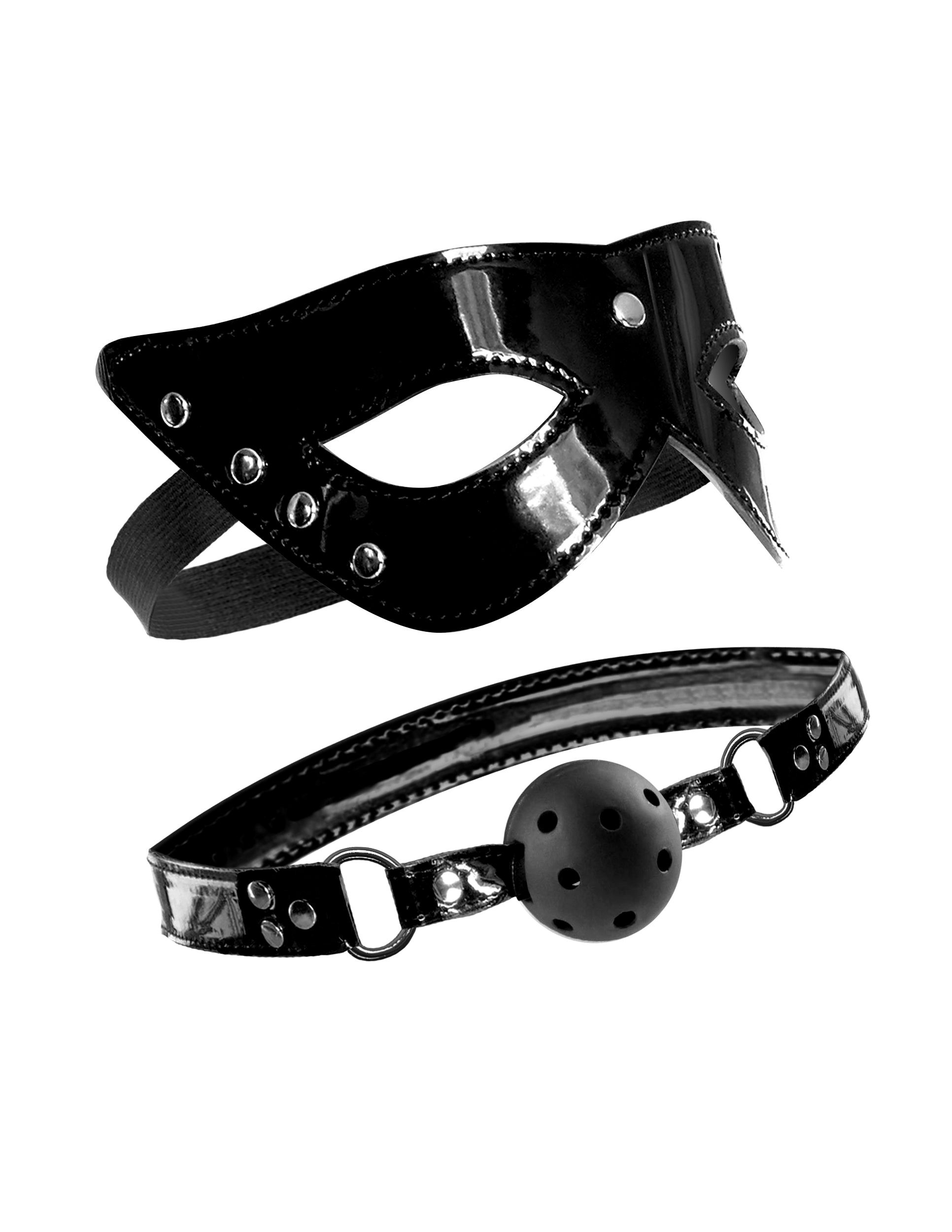 Fetish Fantasy Limited Edition Masquerade Mask & Ball Gag Black from Pipedream Products. Teach your lover the meaning of submission in no time with this breathable Masquerade Mask and Ball Gag. Unlike ordinary ball gags