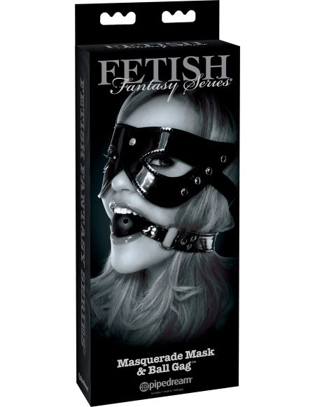 Fetish Fantasy Limited Edition Masquerade Mask & Ball Gag Black from Pipedream Products. Teach your lover the meaning of submission in no time with this breathable Masquerade Mask and Ball Gag. Unlike ordinary ball gags