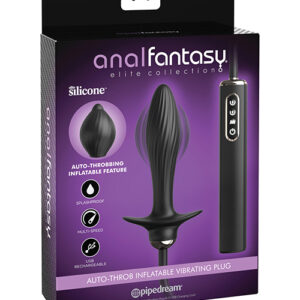 Anal Fantasy Elite Auto-Throb Inflatable Plug Black from Pipedream Products. The Anal Fantasy Elite Collection Auto-Throb Inflatable Vibrating Plug offers one touch anal expansion pleasure