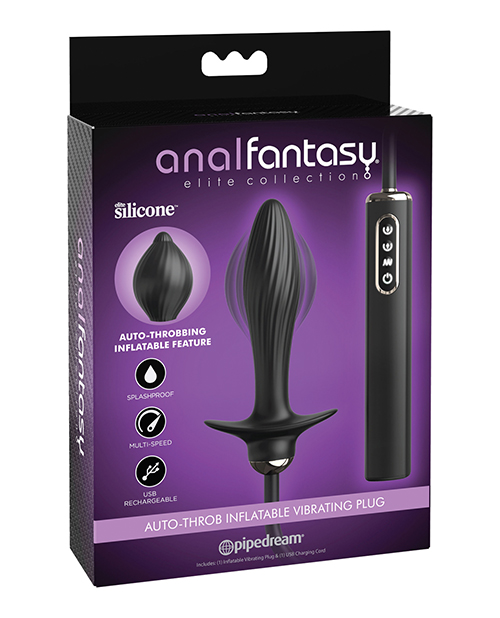 Anal Fantasy Elite Auto-Throb Inflatable Plug Black from Pipedream Products. The Anal Fantasy Elite Collection Auto-Throb Inflatable Vibrating Plug offers one touch anal expansion pleasure