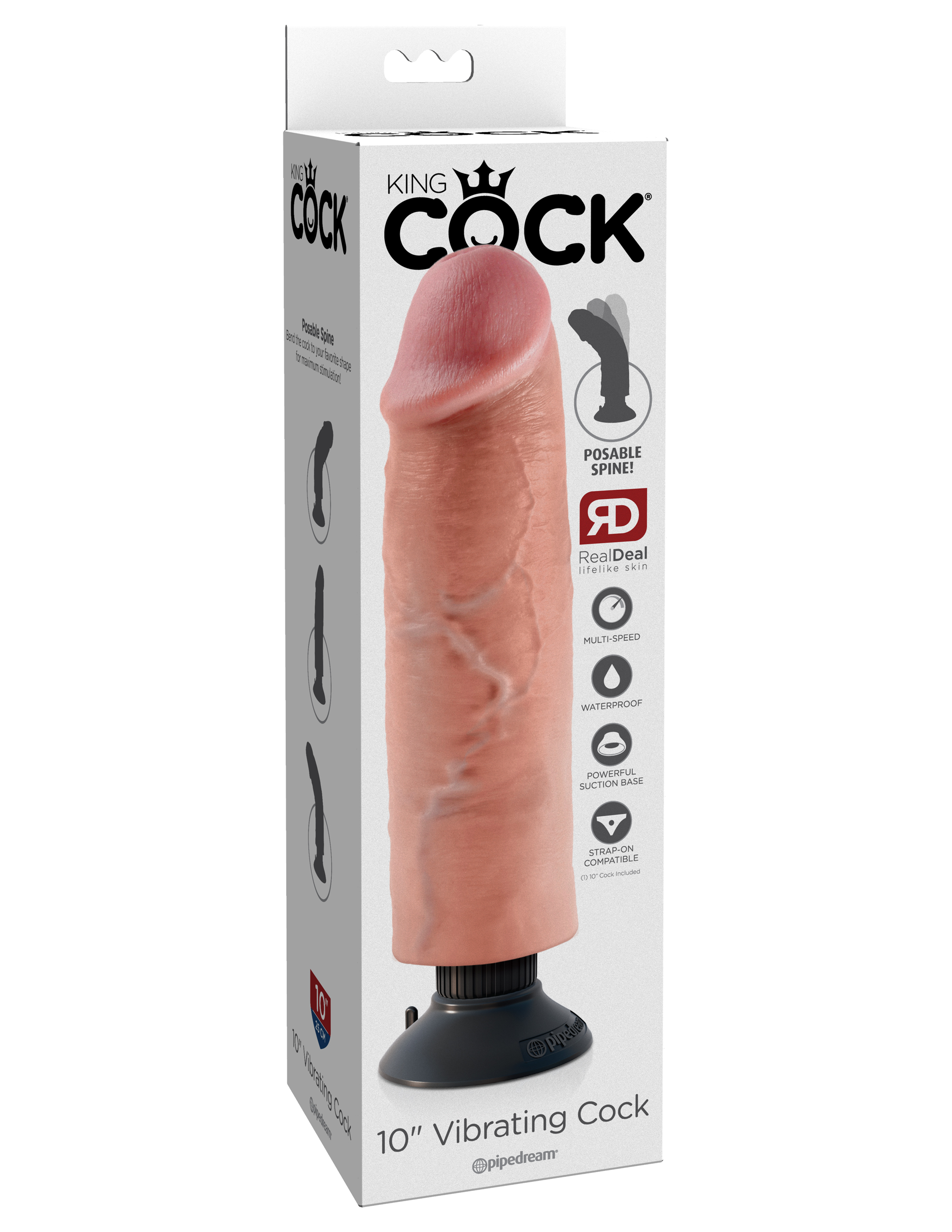 King Cock 10 inches Dildo Beige Vibrating Real Deal RD from Pipedream Products. Do you want your first vibrator to look and feel just like the rock hard stud you have always fantasized about? Stop dreaming and get down with the King! Every vein