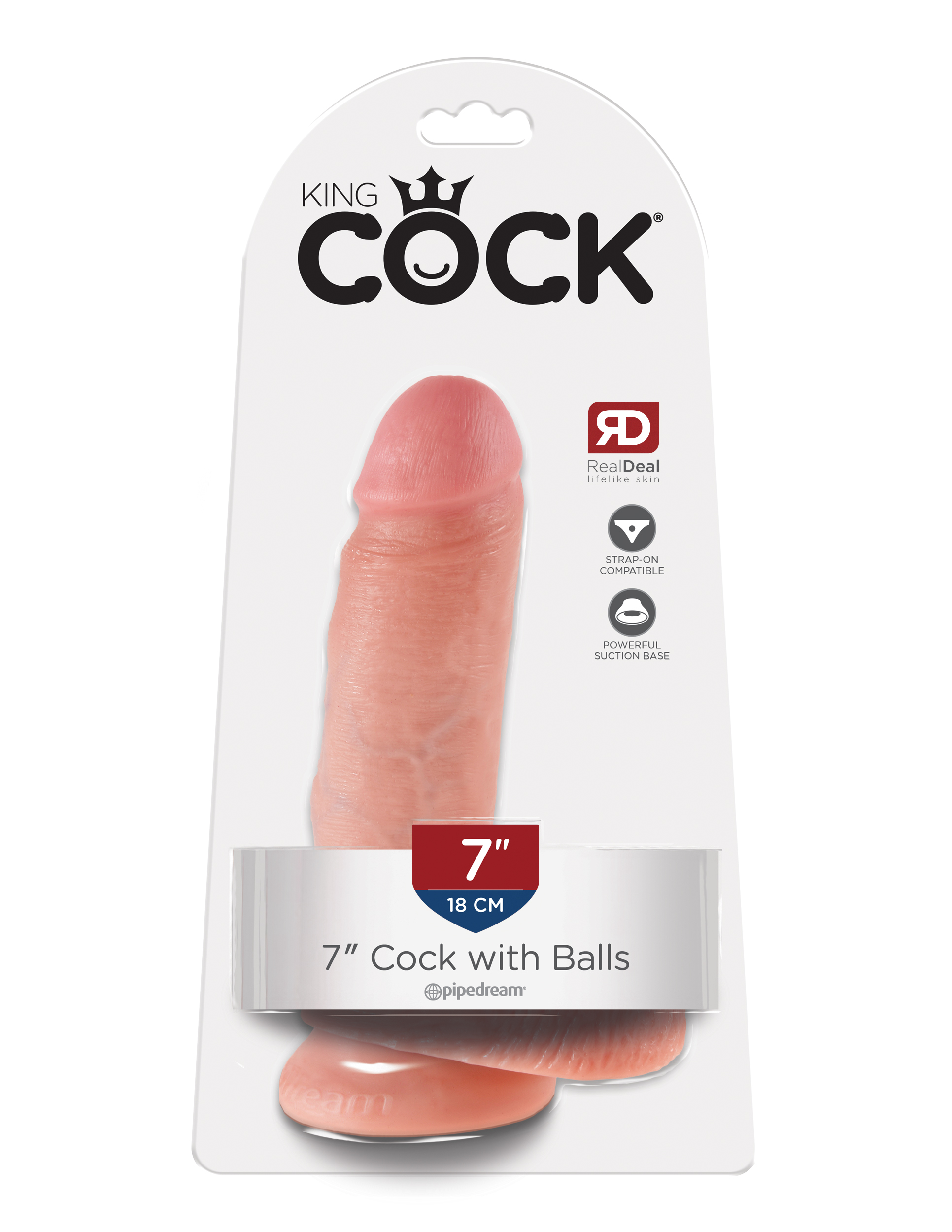 King Cock 7 inches with Balls Flesh Beige Dildo Real Deal RD from Pipedream Products. Do you want your first dildo to look and feel just like the rock hard stud you have always fantasized about? Stop dreaming and get down with the King! Every vein