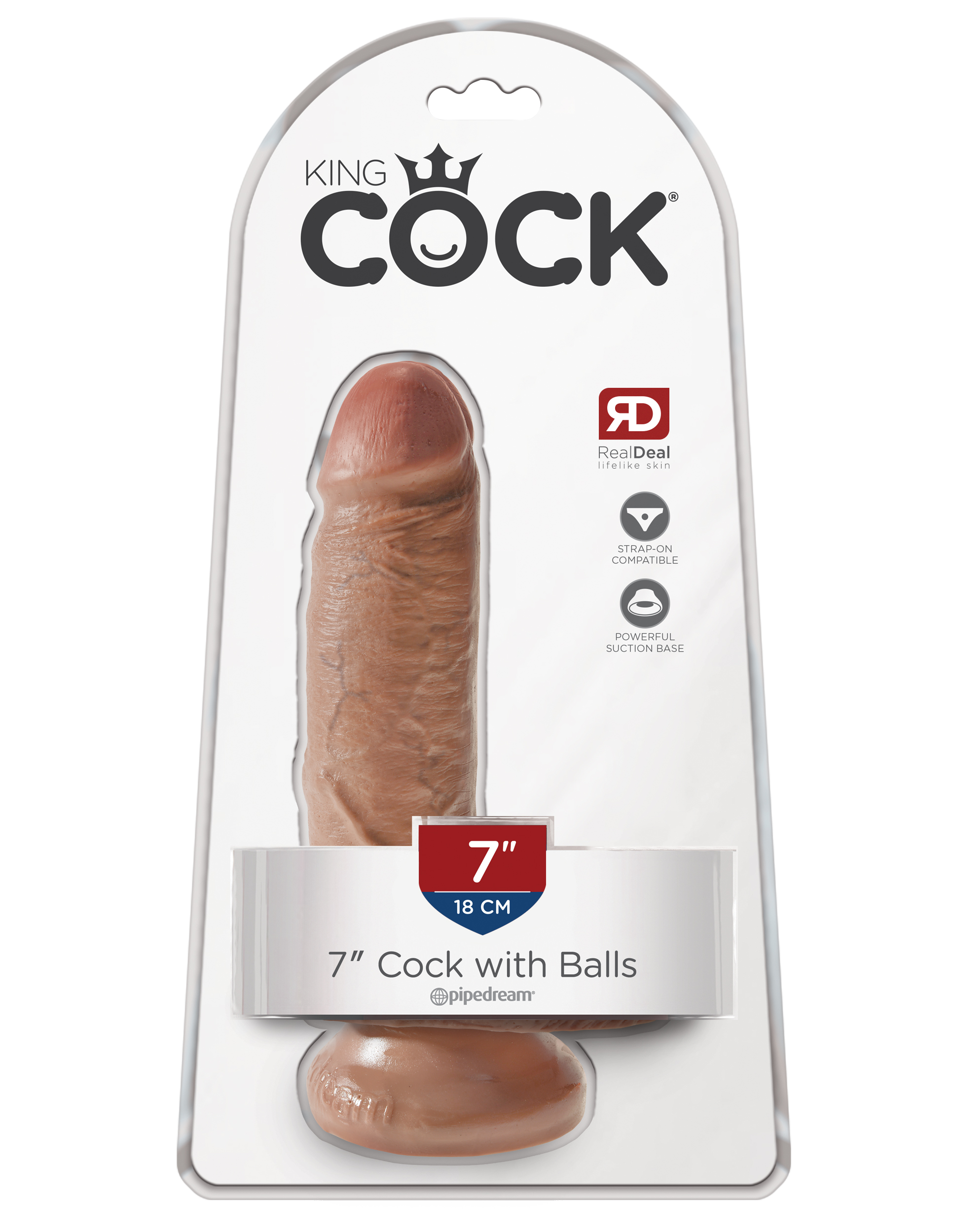 King Cock 7 inches with Balls Tan Dildo Real Deal RD from Pipedream Products. Do you want your first dildo to look and feel just like the rock hard stud you have always fantasized about? Stop dreaming and get down with the King! Every vein