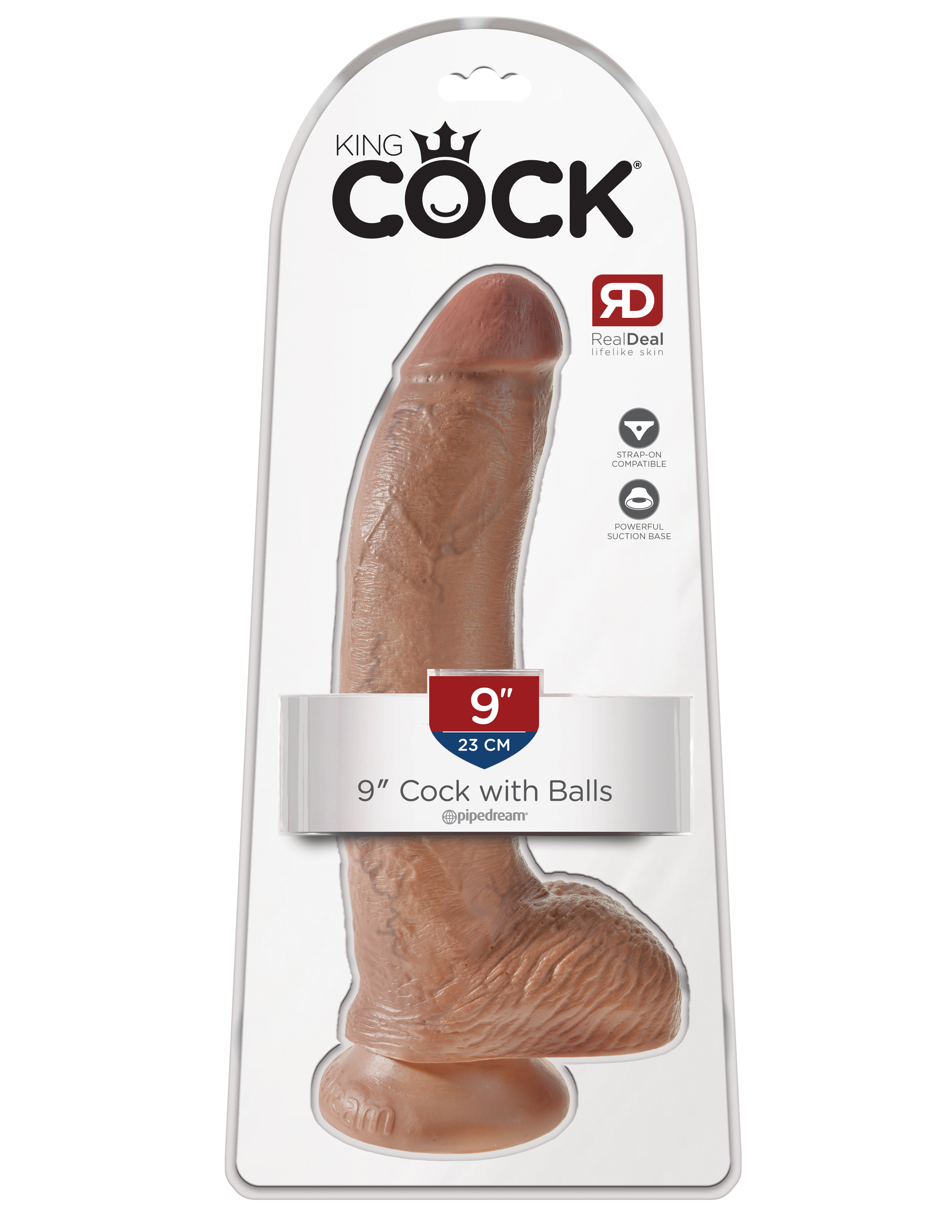 King Cock 9 inches with Balls Tan Dildo Real Deal RD from Pipedream Products. Do you want your first dildo to look and feel just like the rock hard stud you have always fantasized about? Stop dreaming and get down with the King! Every vein