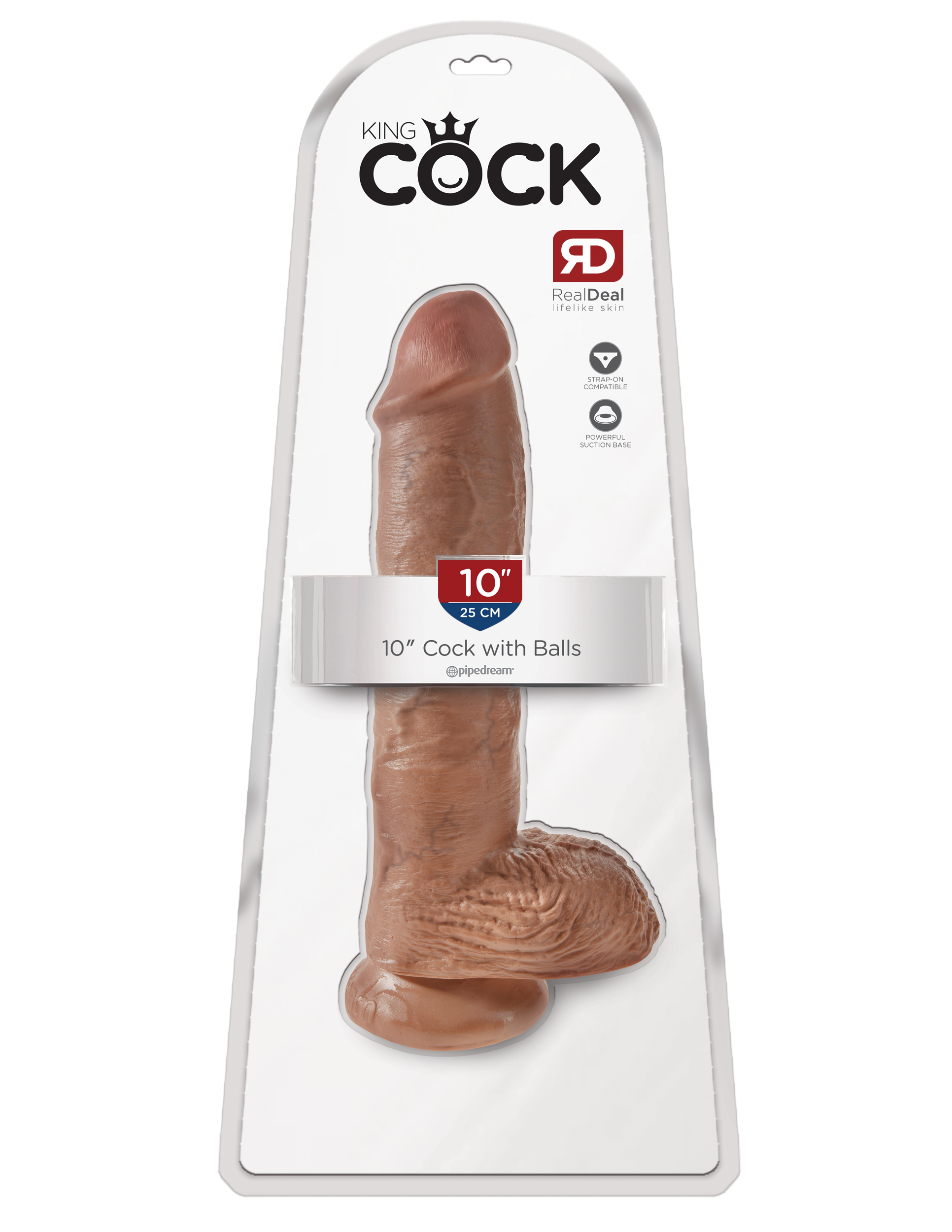 King Cock 10 inches with Balls Tan Dildo Real Deal RD from Pipedream Products. Do you want your first dildo to look and feel just like the rock hard stud you have always fantasized about? Stop dreaming and get down with the King! Every vein