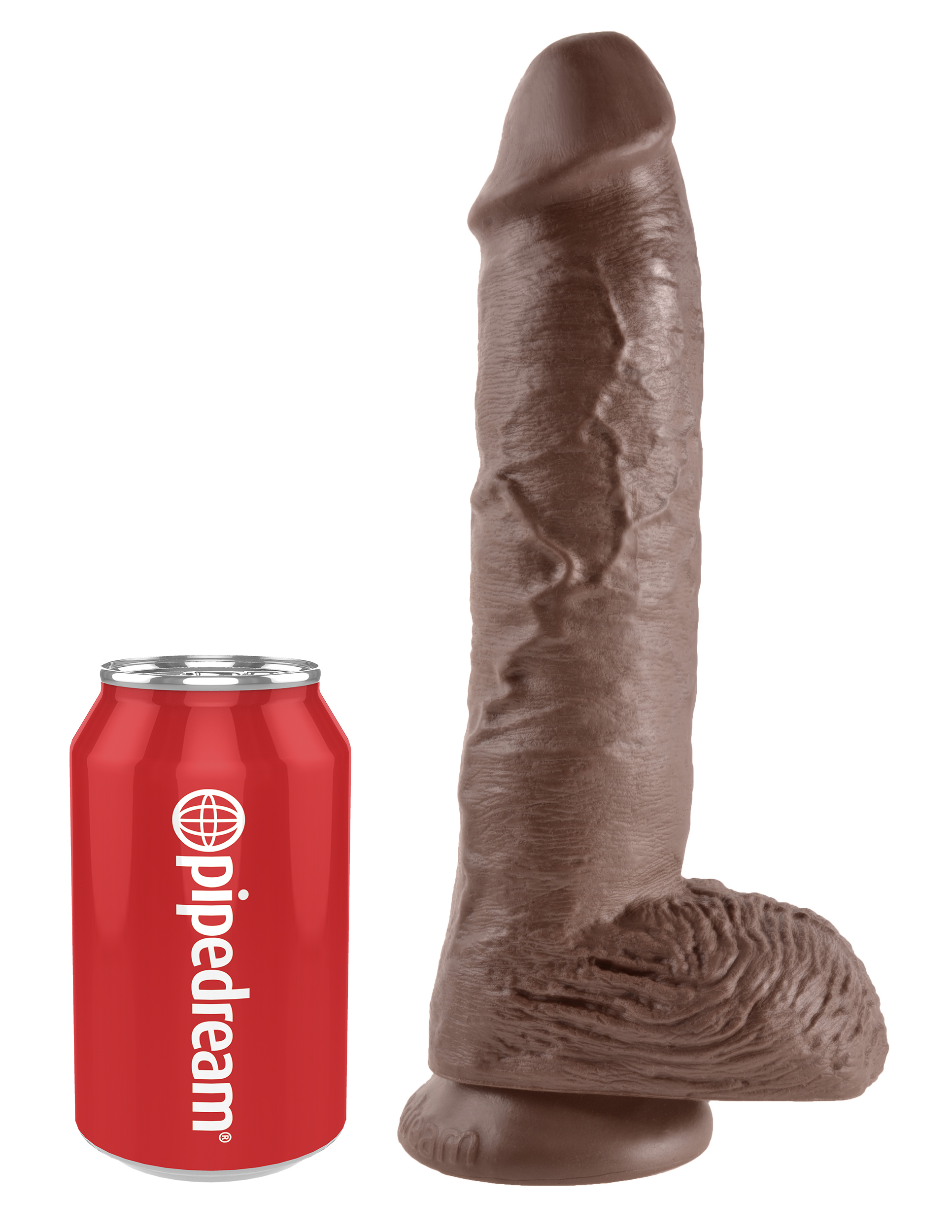 King Cock 10 inches with Balls Brown Dildo Real Deal RD from Pipedream Products. Do you want your first dildo to look and feel just like the rock hard stud you have always fantasized about? Stop dreaming and get down with the King! Every vein