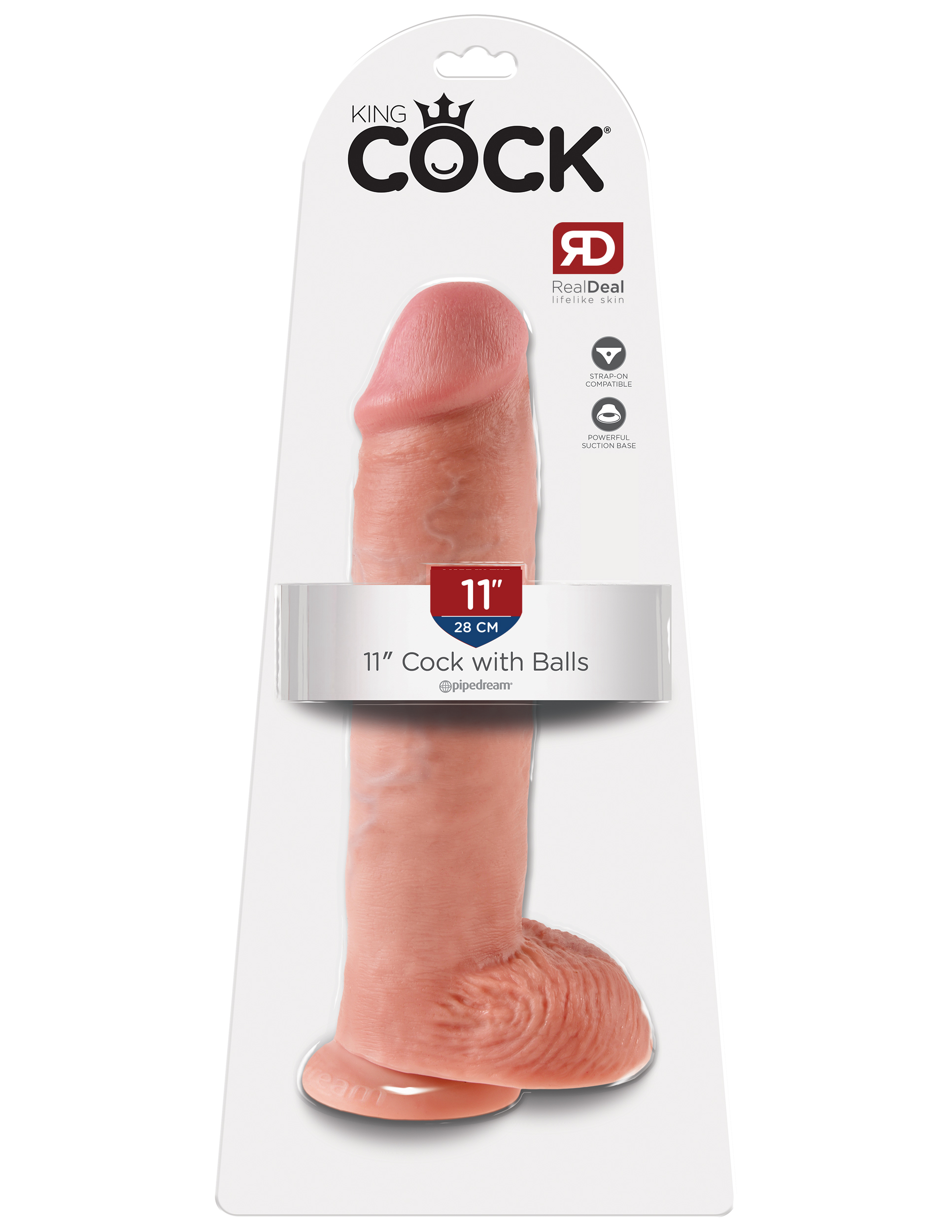 King Cock 11 inches with Balls Flesh Beige Dildo Real Deal RD from Pipedream Products. Do you want your first dildo to look and feel just like the rock hard stud you have always fantasized about? Stop dreaming and get down with the King! Every vein