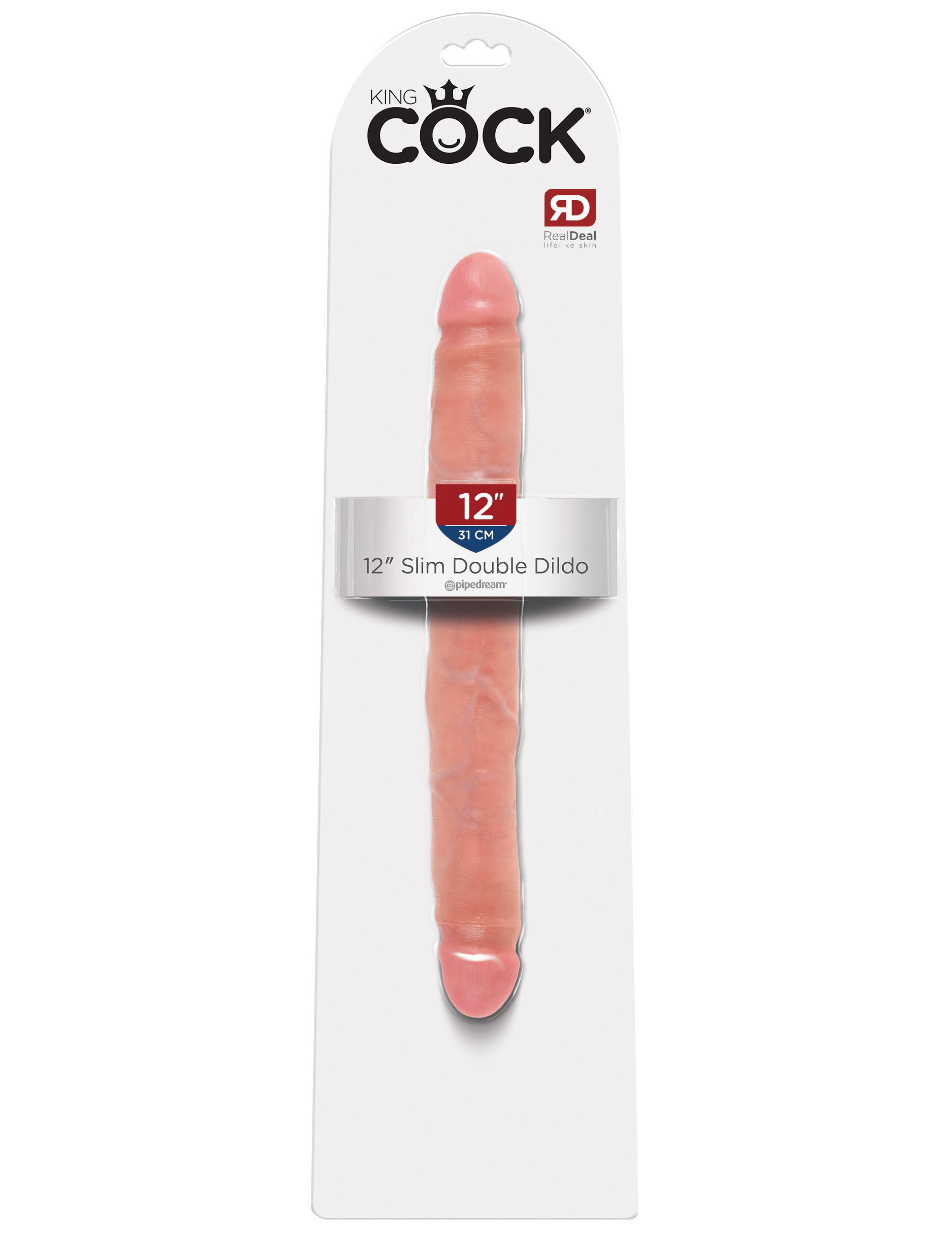 King Cock 12 inches Slim Double Dildo Flesh Beige Real Deal RD. Do you want your first dildo to look and feel just like the rock hard stud you have always fantasized about? Stop dreaming and get down with the King! Every vein