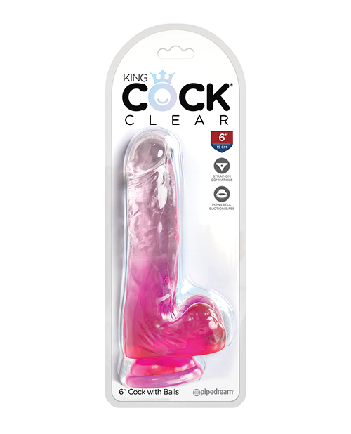 King Cock Clear Dildo 6 inches with Balls Pink from Pipedream Products. Clearly the best! Created to heighten your pleasure experience
