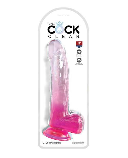 King Cock Clear Dildo 9 inches with Balls and Pink near the base from Pipedream Products. Clearly the best! Created to heighten your pleasure experience