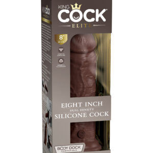 King Cock Elite 8 inches Dual Density Dildo Brown Skin Tone from Pipedream Products. Get ready for the Royal Treatment! The King Cock Elite Silicone Dildo is made from high quality dual density Elite Silicone. The life like Silicone outer skin is smooth t