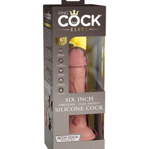 King Cock Elite 6 inches Vibrating Dual Density Dildo Light Skin Tone from Pipedream Products. Get ready for the Royal Treatment! The King Cock Elite Silicone Dildo is made from high quality dual density Elite Silicone. The life like Silicone outer skin i