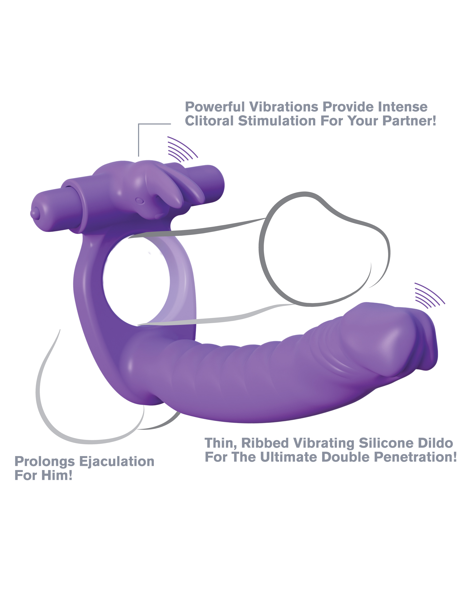 Fantasy C-Ringz Silicone Double Penetrator Rabbit Purple from Pipedream Products. Double the pleasure and double the fun with the incredible Silicone Double Penetrator Rabbit! Now you both can enjoy the thrill of double penetration without having to worry