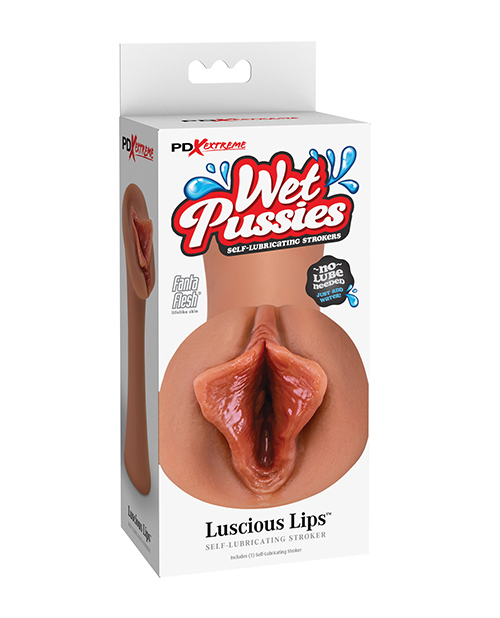 PDX Extreme Wet Pussies Luscious Lips Tan Realistic Pussy Stroker. No lube needed