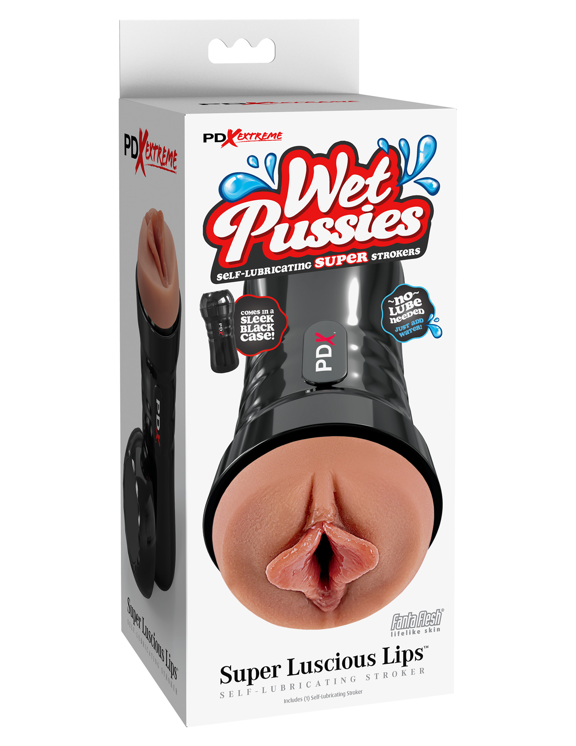 PDX Extreme Wet Pussies Super Luscious Lips Brown Stroker from Pipedream Products. No lube needed: just add water! You have cum to the right place