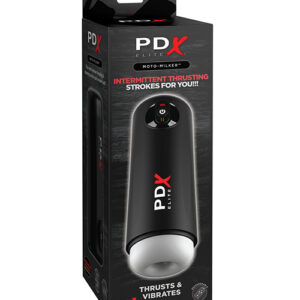PDX Elite Moto Milker Penis Stroker from Pipedream Products. Intermitting thrusting strokes for you. Thrust and vibrates. The PDX Elite Moto Milker elevates masturbation with powerful intermittent thrusting for the ultimate stroker experience. It is a per