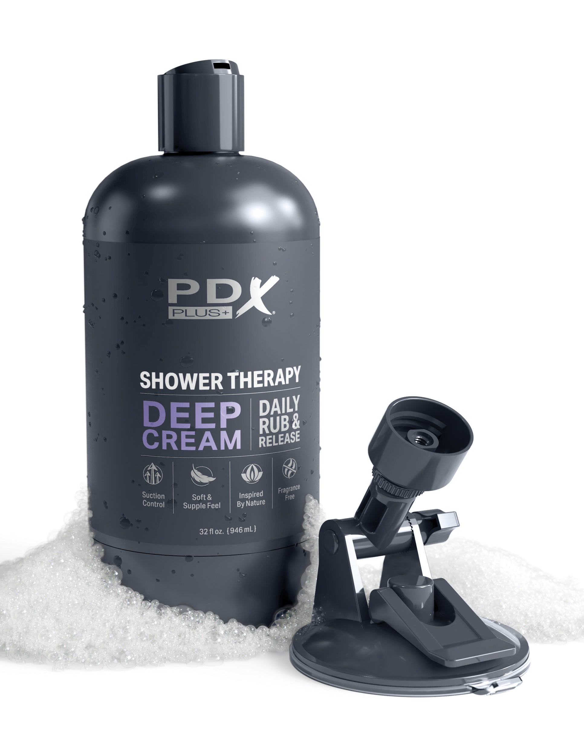 PDX Shower Therapy Deep Cream Frosted from Pipedream Products.Tired of compromising on your self care routine? Then take charge and elevate your pleasure game with Shower Therapy. The shampoo bottle crafted exclusively for discerning gentlemen just like y
