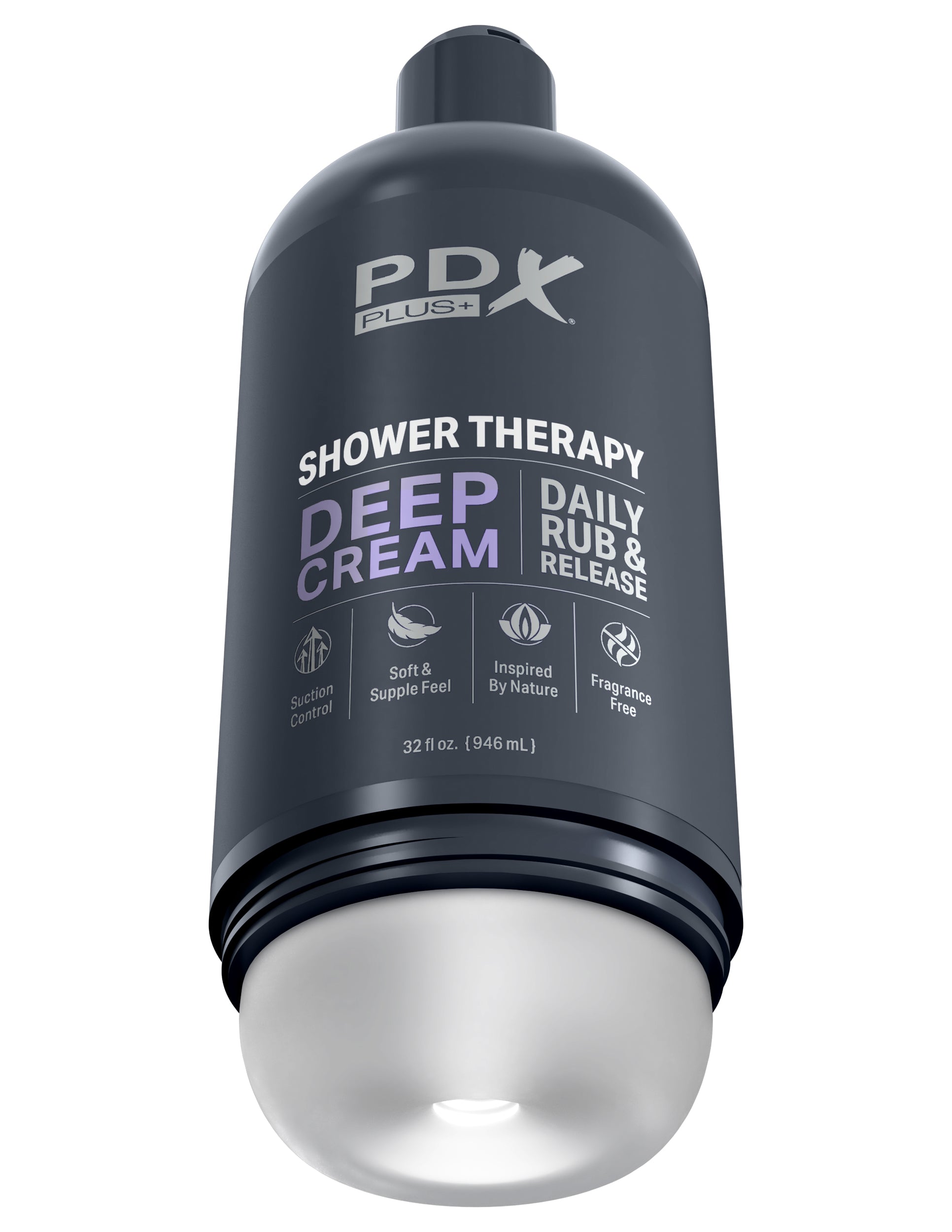 PDX Shower Therapy Deep Cream Frosted from Pipedream Products.Tired of compromising on your self care routine? Then take charge and elevate your pleasure game with Shower Therapy. The shampoo bottle crafted exclusively for discerning gentlemen just like y