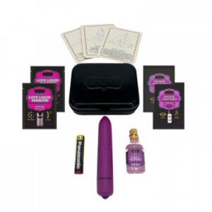 The all new Vibe Weekender Kit is here! Be ready for spontaneous fun with the perfect mix of Kama Sutra luxuries and a battery powered mini vibe with 10 vibration settings. Perfect portions fit comfortably in a pocket