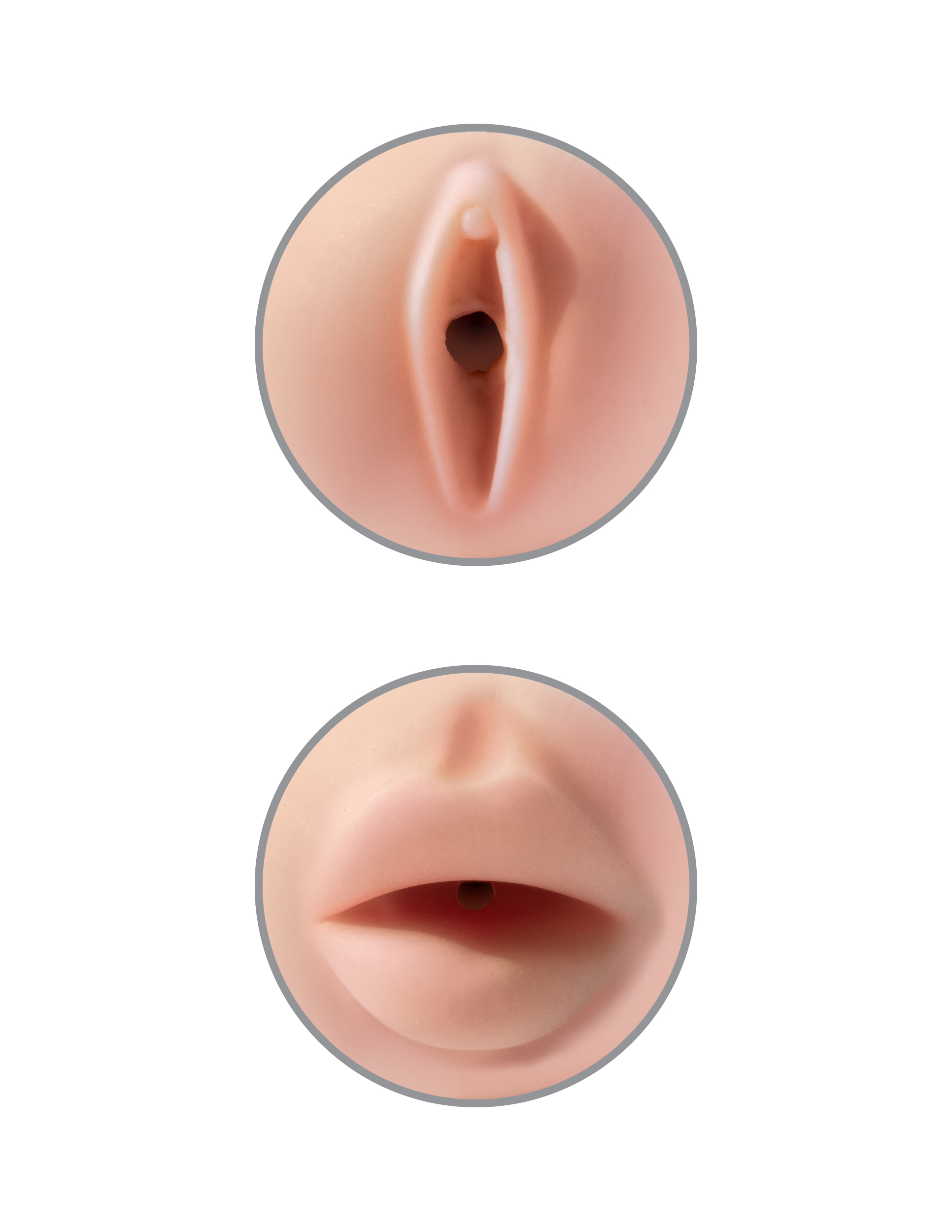 PDX Extreme Tight Grip Pussy and Mouth Masturbator Beige White/Light from Pipedream Products. Get a tight grip on your next stroking session with this incredible dual density stroker! Experience the tightest