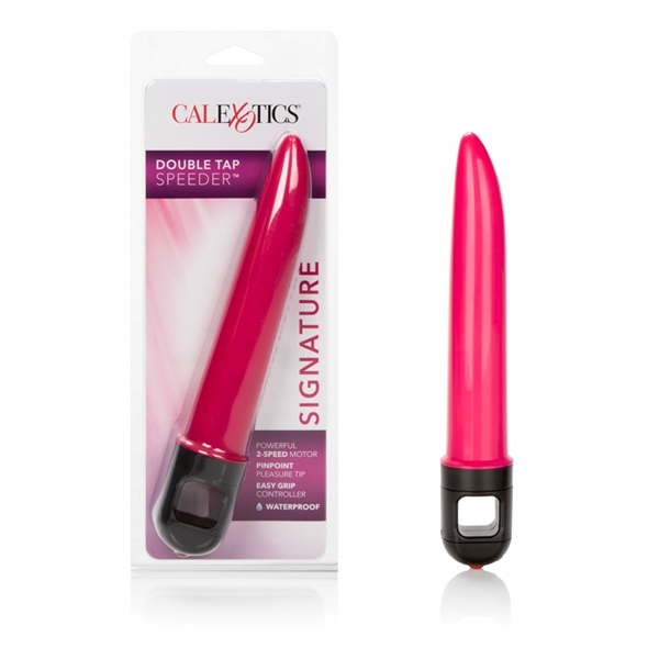 Double Tap Speeder 6.5 inches Pink Vibrator from California Exotic Novelties. Enhance your orgasms with increased maneuvrability with the Double Tap Speeder Vibrators from Cal Exotics. The power packed vibrator comes with a sensual tapered tip for an even