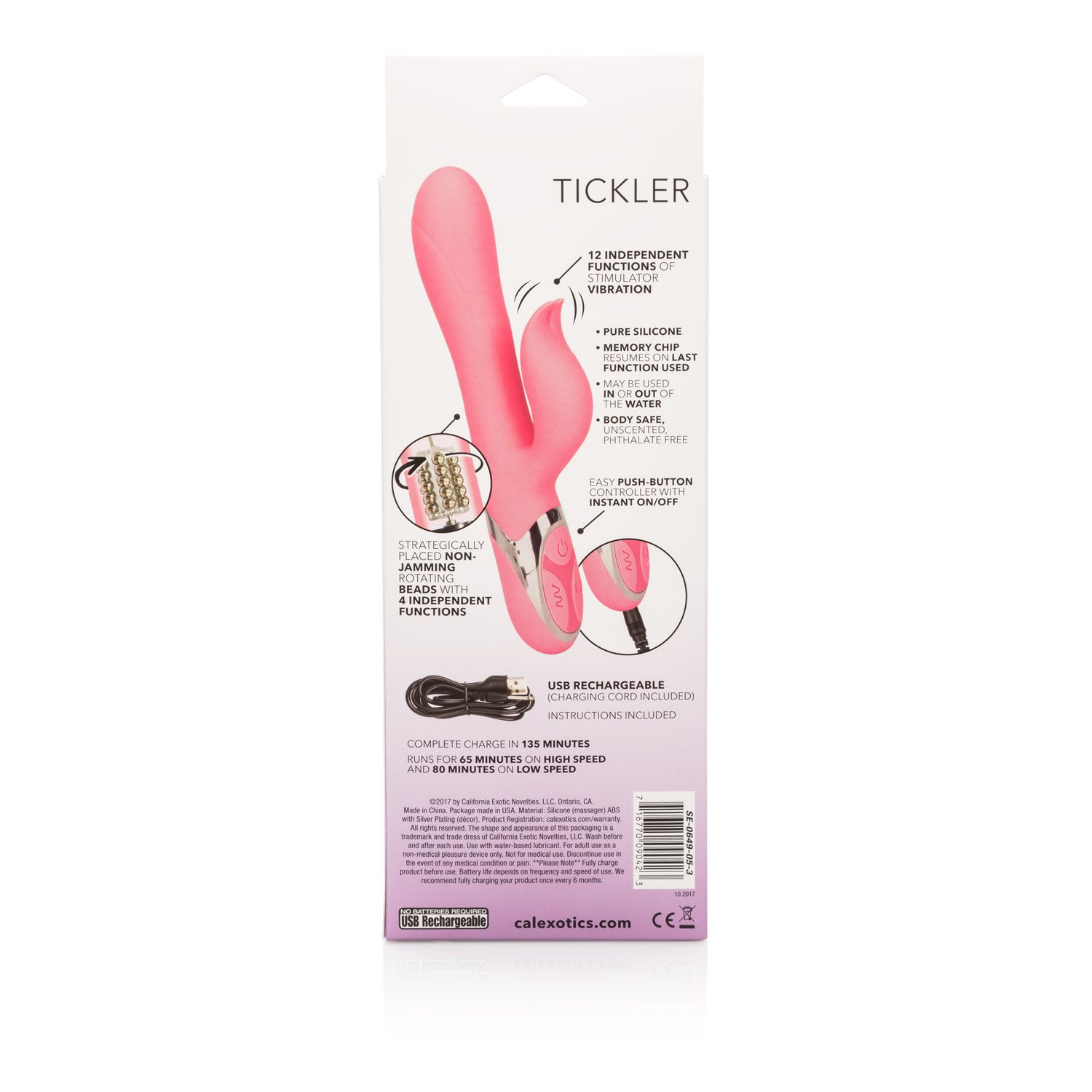 Enchanted Tickler Rabbit Style Vibrator from California Exotic Novelties features multiple rows of non-jamming pleasure beads. Bring a little magic to your bedroom with the Enchanted Tickler Vibrating Massager. Transport yourself to a wonderland of pleasu