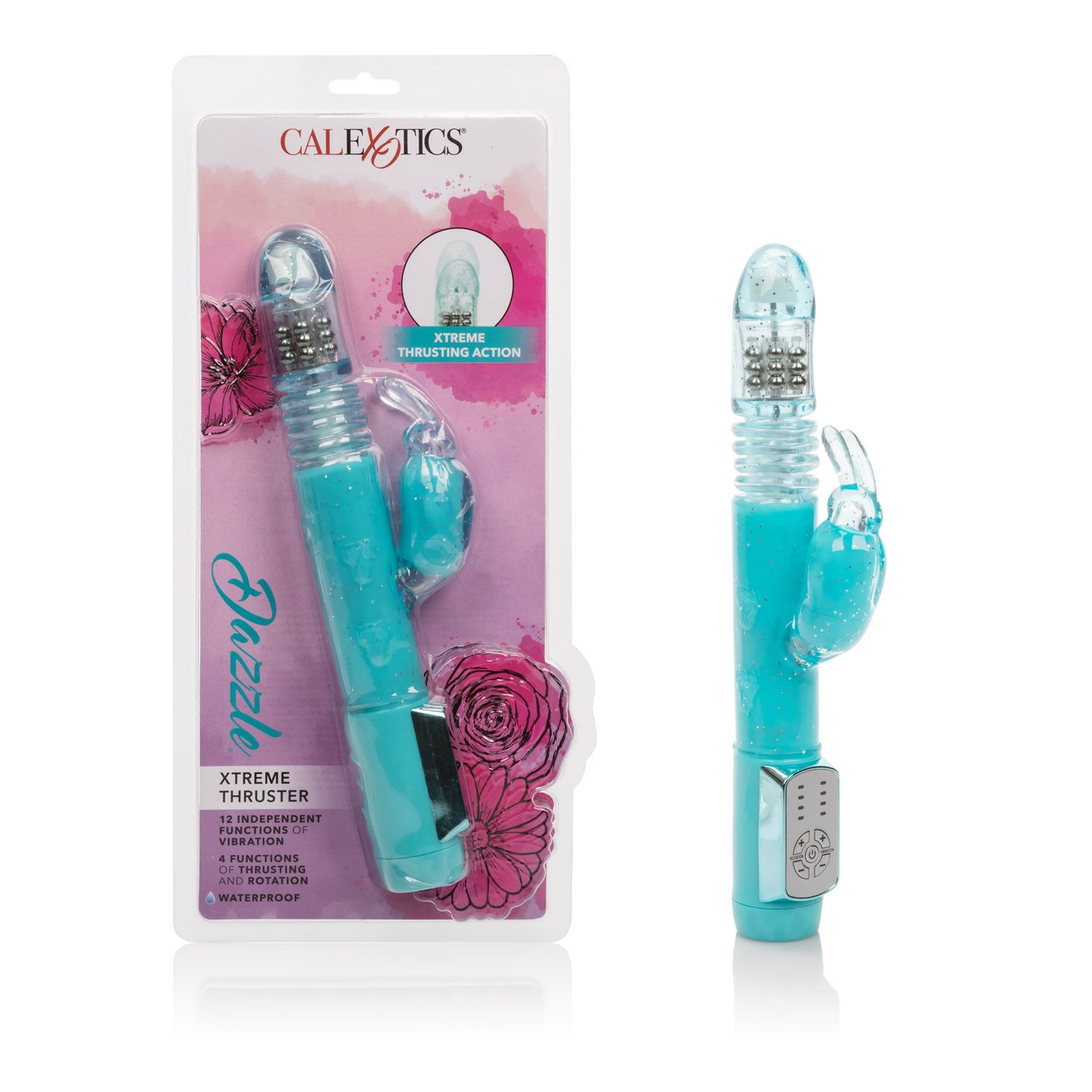 Dazzle Xtreme Thruster Blue Rabbit Vibrator from California Exotic Novelties. Bring thrilling fantasies to life this powerful vibrating masager