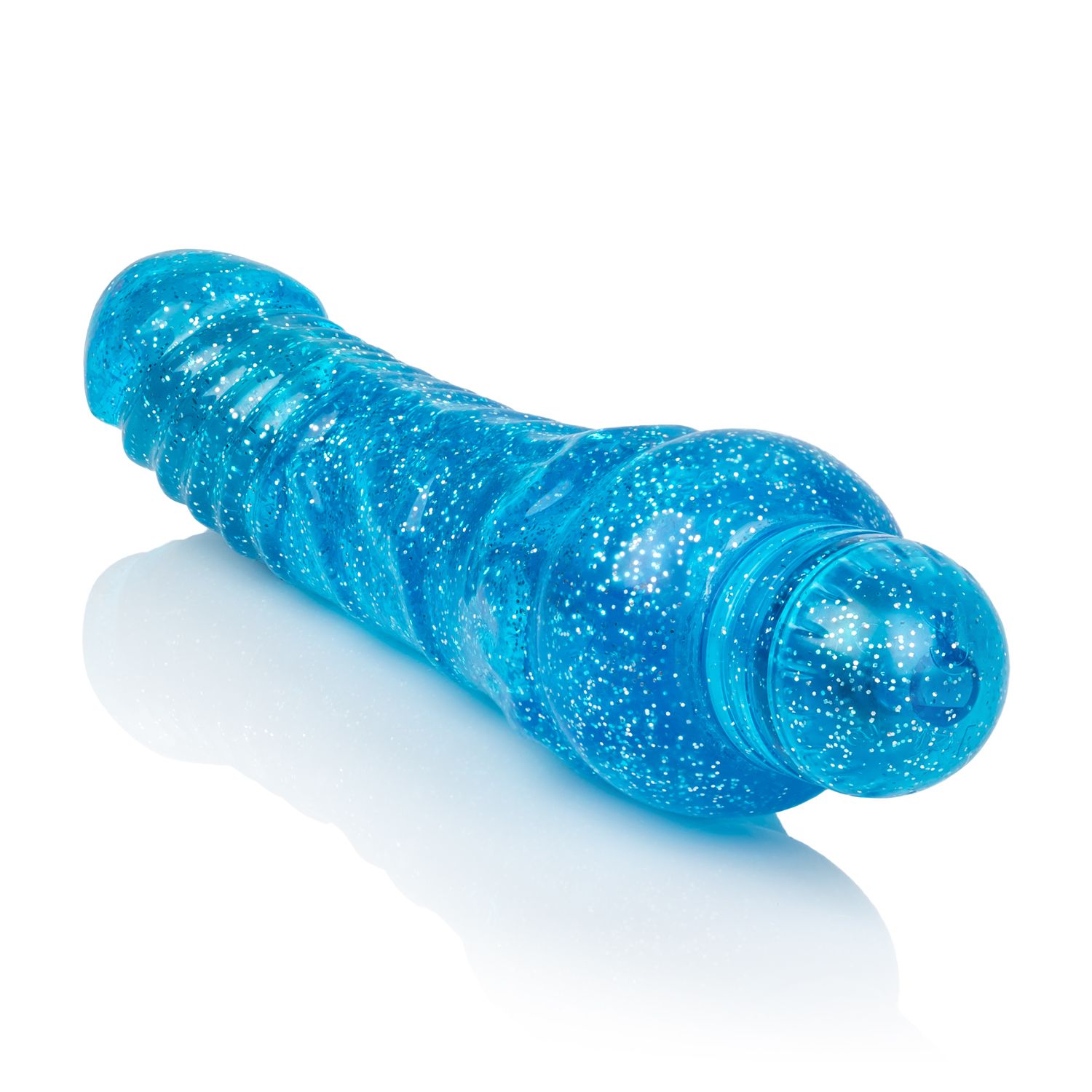 Sparkle Glitter Jack Blue Vibrating Dildo from Cal Exotic Novelties. The Sparkle Glitter Jack vibrator delivers mind blowing vibrations into a dazzling curved and ribbed package. With an easy to use vibration speed dial and waterproof design