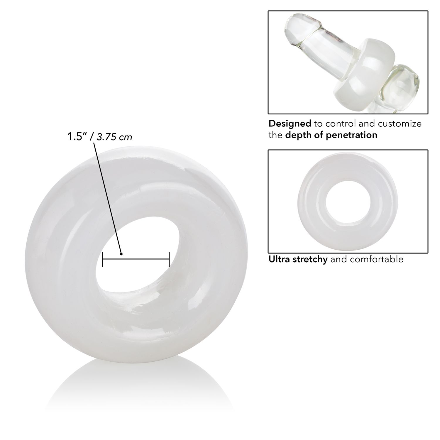 Stopper Ring Clear from California Exotic Novelties. The seamless Stopper Ring will transform uncomfortable penetration into a truly plush and comfortable experience. The flexible Cock Ring provides an ultra thick and durable cushion to help control and c