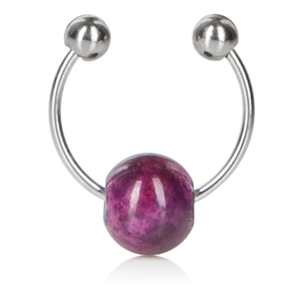 Nipple Clamps Purple Chain with Navel Ring is a matching set of body jewelry. Totally adjustable rubber coated nipple clamps with a non-tarnishing purple chain and purple bead navel ring. Adjustable nipple clamps are easy to change pinch